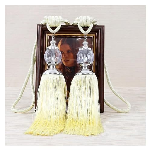 Quastenvorhänge, Bindeseil-Raffhalter, 2PCS Quastenrücken, Riemen Zubehörhalter Vorhangzubehör Schnalle Seil Heimdekoration(Light Yellow) von SYBNIKOLF