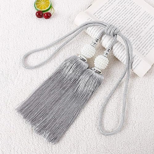 Quastenvorhänge, Bindeseil-Raffhalter, Perle Doppel Ball Quaste Hängende Ohr Seil Vielseitig Vorhang Krawatte-Silber Quastenvorhänge, Bindeseil-Raffhalter, Perle Doppel Ball Quaste Hängende Ohr Seil Vielseitig Vorhang Krawatte-Silber von SYBNIKOLF