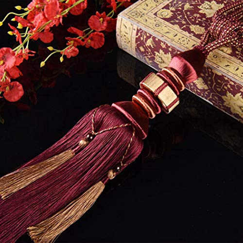 Quastenvorhänge, Bindeseil-Raffhalter, Perlen Hängen Ball Fenster Gardinen Holdback Seil mit Quaste for Home Wohnzimmer Büro(Burgundy) von SYBNIKOLF