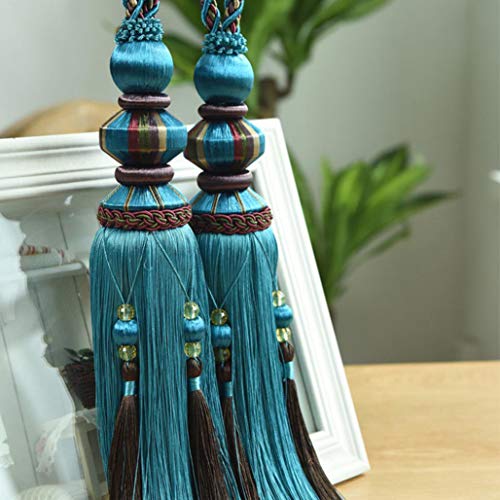 Quastenvorhänge, Bindeseil-Raffhalter, Vorhang Quaste Raffhalter Perlen Fenster Gardinen Holdback for Wohnzimmer Dezember(Blue) von SYBNIKOLF