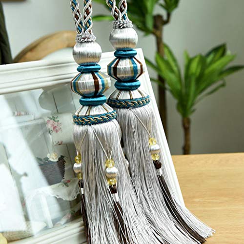 Quastenvorhänge, Bindeseil-Raffhalter, Vorhang Quaste Raffhalter Perlen Fenster Gardinen Holdback for Wohnzimmer Dezember(Light Grey) von SYBNIKOLF