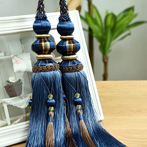 Quastenvorhänge, Bindeseil-Raffhalter, Vorhang Quaste Raffhalter Perlen Fenster Gardinen Holdback for Wohnzimmer Dezember(Navy Blue) von SYBNIKOLF