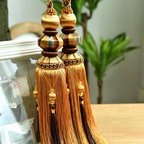 Quastenvorhänge, Bindeseil-Raffhalter, Vorhang Quaste Raffhalter Perlen Fenster Gardinen Holdback for Wohnzimmer Dezember(Yellow) von SYBNIKOLF