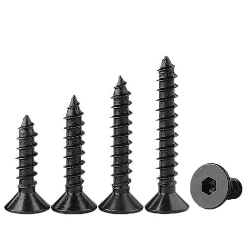 selbstschneidende Schrauben aus Edelstahl, 10/20/50 Stück Flachsenkkopf-Innensechskant-Blechschrauben M3 M4 M5 M6 Schwarzer Kohlenstoffstahl(25mm,M6-10pcs) von SYBNIKOLF