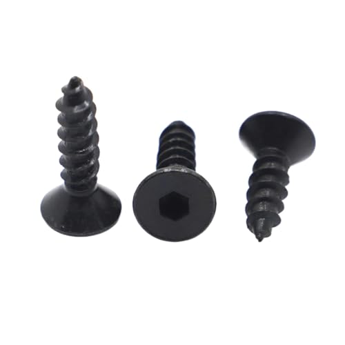 selbstschneidende Schrauben aus Edelstahl, 10/50 Stück schwarze 8. Kohlenstoffstahl-Sechskant-Blechschrauben mit flachem Kopf M3 M4 Innensechskant-Senkkopf-Blechschrauben(10mm,M3 50pcs) von SYBNIKOLF