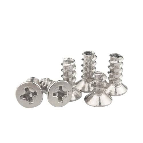 selbstschneidende Schrauben aus Edelstahl, 100 Stück 304 Edelstahl M1 .2 .4 .7 Flachkopfschraube Kreuzschlitz Senkkopf Selbstschneidende Schrauben(4mm X100pcs,M1) von SYBNIKOLF