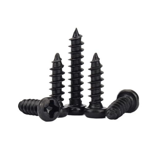 selbstschneidende Schrauben aus Edelstahl, 100 Stücke M1 .2 .4 Kreuz Rundkopf selbstschneidende Schraube Schwarz Kohlenstoffstahl(5mmx100pcs,M1.4) von SYBNIKOLF