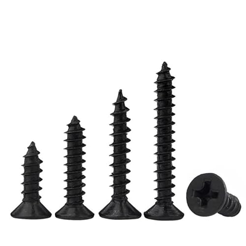 selbstschneidende Schrauben aus Edelstahl, 100 Stücke M1.7 M2 Schwarze Kreuzschlitz Senkkopf Flachkopf selbstschneidende Schrauben Phillips Holzschraube(10mm,M1.7-100Pcs) von SYBNIKOLF