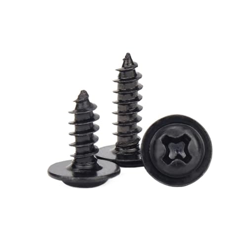 selbstschneidende Schrauben aus Edelstahl, 100 stücke M2 .3 .6 Schwarze selbstschneidende Schraube Flachkopf PWA Kreuz Rundkopf Mit Unterlegscheibe Kissen(8mm,M2.6) von SYBNIKOLF