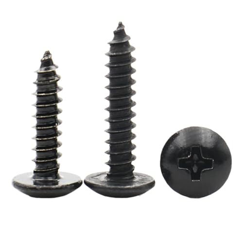 selbstschneidende Schrauben aus Edelstahl, 20 Stück langlebige schwarze M3 M4 Kreuzschlitzschrauben aus Edelstahl 304 mit großem rundem Pilzkopf und selbstschneidenden Holzschrauben(30mm,M4 x20pcs) von SYBNIKOLF