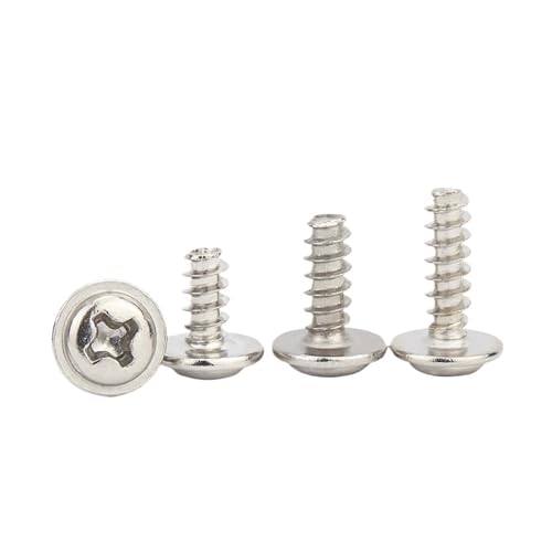 selbstschneidende Schrauben aus Edelstahl, 50/100 Stück M1.7 M2 .3 .6 Schraube PWB Rundkopf mit Unterlegscheibe Selbstschneidende Vernickelte(6mm,M2.6(50pcs)) von SYBNIKOLF