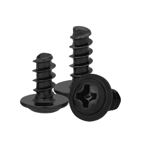 selbstschneidende Schrauben aus Edelstahl, 50 Stück M1.4 .7 Rundkopf mit Unterlegscheibe selbstschneidende Schraube schwarz beschichteter Kohlenstoffstahl-Fachwerkschraube(4mm X50pcs,M1.7) von SYBNIKOLF