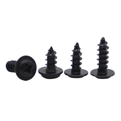 selbstschneidende Schrauben aus Edelstahl, 50 Stück PWA Rundkopfschrauben aus schwarzem Kohlenstoffstahl M2 .3 .6 selbstschneidende Schrauben mit Pad(12mm,M2.6 50pcs) von SYBNIKOLF
