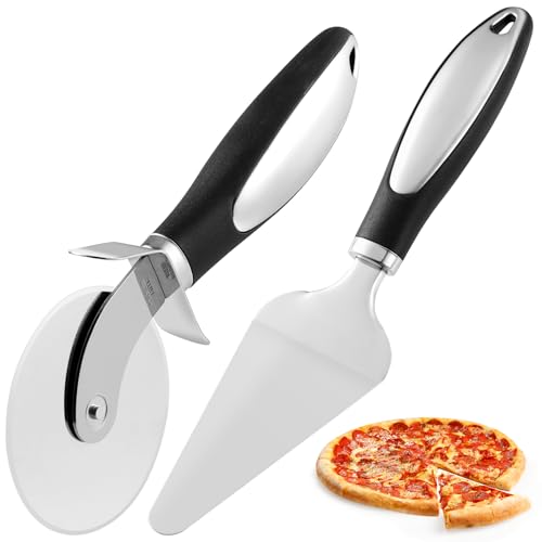 Pizza Roller Edelstahl-Pizzaschneider und Käsespatel Set – Scharfes Pizzarad mit ergonomischem Griff, Vielseitiges Küchenwerkzeug zum Schneiden von Pizza, Käse und Teig von SYBOCKK