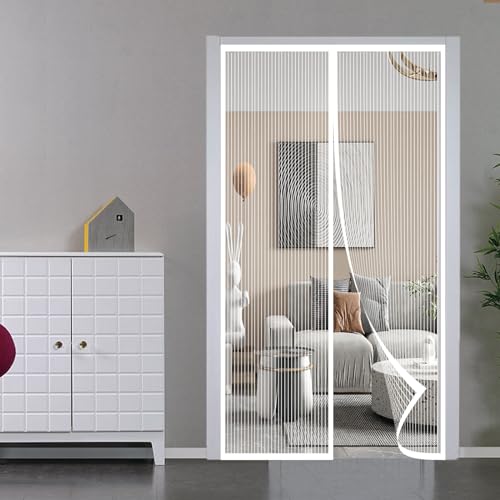SYC Magnet Fliegengitter Tür Insektenschutz,Automatisch Geschlossen Moskitonetz Ohne Bohren,Atmungsaktiv Vorhang für Balkontür Kellertür Terrassentür- White-a|| 120x230cm(47x90inch) von SYC