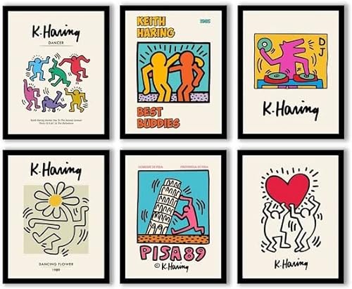 SYCART -Keith Haring Poster, Tanzfiguren, Keith, Wanddekoration, Kunstdruck, berühmte Graffiti-Gemälde, ungerahmt, 20,3 x 25,4 cm (Tanzfiguren), Poster, Schlafzimmer, Wohnzimmer, Büro, mehrfarbig von SYCART