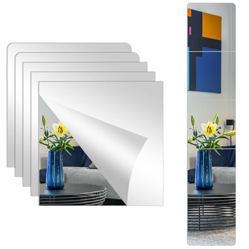 SYCEES Klebespiegel Selbstklebend 5 Stück Spiegelfolie Selbstklebend 30x30cm Spiegel zum kleben 2mm Dicke Wandspiegel Selbstklebende Spiegel für Badezimmer Wohnzimmer Schlafzimmer Schrank von SYCEES