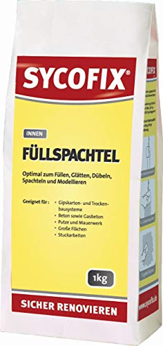 SYCOFIX Füllspachtel, Naturgipsbasis, Spachtelmasse weiß innen zum Füllen, Glätten, Dübeln, Spachteln und Modellieren, 1kg von SYCOFIX