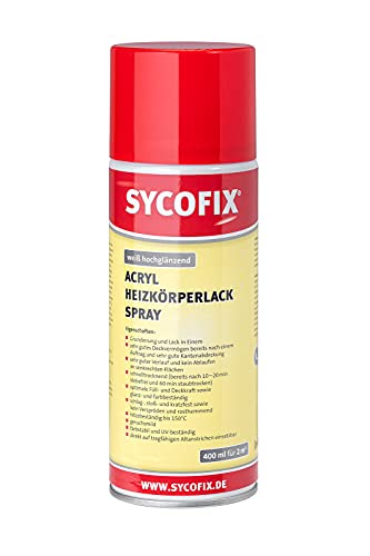 Acryl Heizkörperlack Spray weiß, hochglänzend, 400 ml für ca. 2 m², hohe Deckkraft, hitzebeständig, rosthemmend, geruchsmild, farbstabil, schlag- stoß- und kratzfest, UV-beständig, schnell trocknend von SYCOFIX