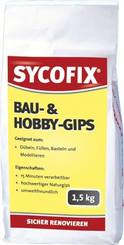 SYCOFIX Bau- und Hobby-Gips zum Einsetzen von Dübeln, Füllen von Löchern, Basteln und Modellieren, 1,5kg von SYCOFIX