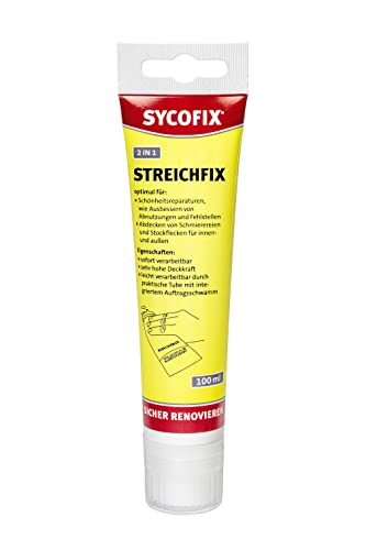 SYCOFIX Streichfix 100 ml, gebrauchsfertige, scheuerbeständige Dispersions- u. Sanierungsfarbe, für innen und außen von SYCOFIX