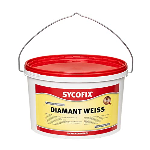 SYCOFIX Wandfarbe weiß innen, Diamant Weiß, hohe Deckkraft, matt, geruchsarm, Innenfarbe für Decken und Wand, 5L von SYCOFIX