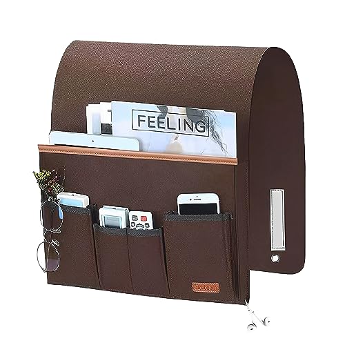SYCOOVEN Sessel-Caddy für Couch, Fernbedienungshalter, rutschfester Nachttisch-Caddy, Organizer, Sofa, Armlehnen-Organizer für Magazin, Tablet, Telefon, iPad (Farbe: Braun) von SYCOOVEN