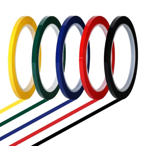 SYCSYH Whiteboard Klebeband 3 mm x 66 m Buntes Klebeband Grafikband Selbstklebend Whiteboard Linien 5 Farben Sortiert Zierlinienband Für Blackboard Notebook Artist Tape Marking Masking Tape von SYHSYC