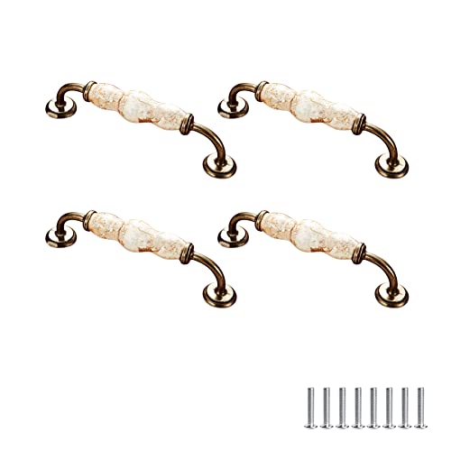 SYDARSYN 4 Stück Schrankgriff Möbelgriff Antik Vintage Keramik Blumenmuster Schranktürgriffen Möbelschubladengriffe Griffe für Kleiderschrank Garderobenstangen 128mm von SYDARSYN