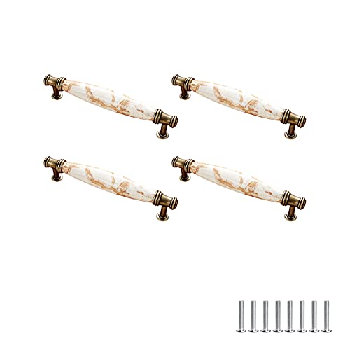 SYDARSYN 4 Stück Schrankgriff Möbelgriff Antik Vintage Keramik Blumenmuster Schranktürgriffen Möbelschubladengriffe Griffe für Kleiderschrank Garderobenstangen 128mm von SYDARSYN