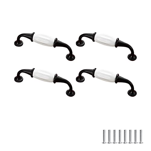 SYDARSYN 4 Stück Weiß Bogengriffe Vintage Keramik Schrankgriffe Schubladegriff Möbelgriffe Türknöpfe Möbelknöpfe Türgriff Möbelknäufe Keramik Griffe 96mm von SYDARSYN