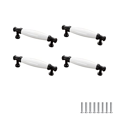 SYDARSYN 4 Stück Weiß Bogengriffe Vintage Keramik Schrankgriffe Schubladegriff Möbelgriffe Türknöpfe Möbelknöpfe Türgriff Möbelknäufe Keramik Griffe 96mm von SYDARSYN