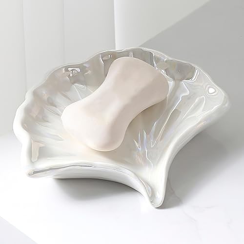 SYDDOL Seifenschale Ginkgoblatt Keramik Selbstentleerend Seifenhalter Blatt Schmucktablett Geeignet für Badezimmer Küche Waschbecken Waschtisch Moderne Wohnkultur Geschenke für Frauen (Pearl White) SYDDOL Seifenschale Ginkgoblatt Keramik Selbstentleerend Seifenhalter Blatt Schmucktablett Geeignet für Badezimmer Küche Waschbecken Waschtisch Moderne Wohnkultur Geschenke für Frauen (Pearl White) von SYDDOL INSPIRED