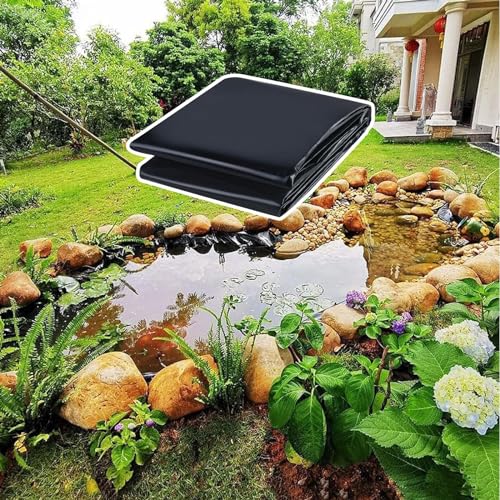 SYEUAMR Teichfolie Aus HDPE Faltbare Teichplane Gartenteichfolie Dichtungsfolie Schwarz Teichplane Schwerlast Fischteichfolie für Kleine Teiche Undurchlässig Folie Teichmembran 4x6.0m 5x9.0m 6x10.0m von SYEUAMR