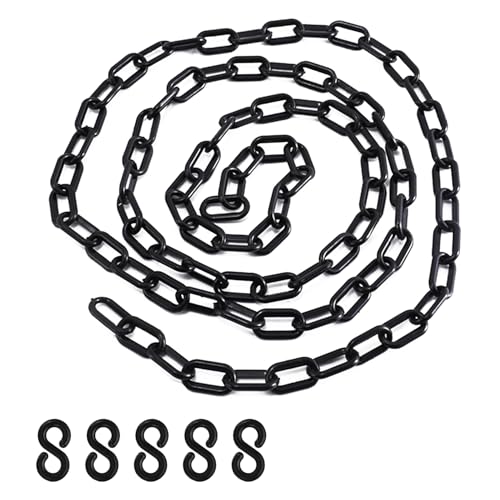 SYEYCW 1.5 Meter Schwarze Kunststoffkette, 6mm Kunststoff Absperrkette, Sicherheitskette Warnkette mit 5 S Haken, für Personenkontrolle, Warteschlangen, Parkplätze, Zäune, Absperrung Von Flächen von SYEYCW