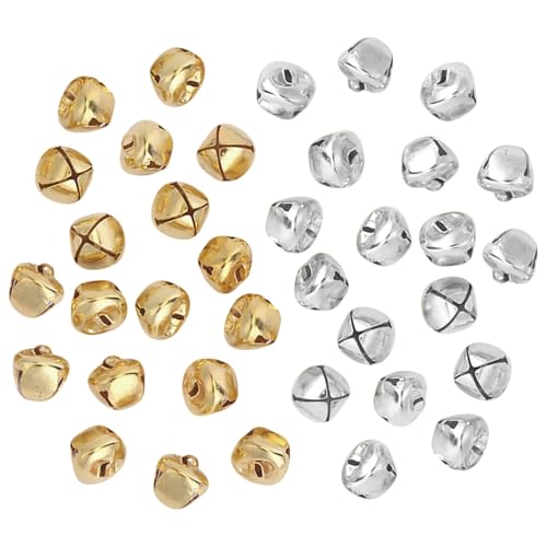 SYEYCW 100 Stück Kleine Glöckchen Weihnachten, 12mm Mini Metall Christmas Jingle Bells, Glöckchen Zum Basteln, für Weihnachtsdekoration, Geschenkdeko, DIY Basteln Fest Dekoration, Silber, Gold SYEYCW 100 Stück Kleine Glöckchen Weihnachten, 12mm Mini Metall Christmas Jingle Bells, Glöckchen Zum Basteln, für Weihnachtsdekoration, Geschenkdeko, DIY Basteln Fest Dekoration, Silber, Gold von SYEYCW