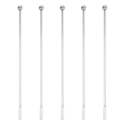 SYEYCW 5 Stück Edelstahl Cocktailrührer, 19cm Cocktailstäbchen, Cocktail Stirrer Rührstäbchen, Wiederverwendbare Swizzle Stick Cocktail Plektrum, für Mojito, Kaffee, Milch, Silber von SYEYCW