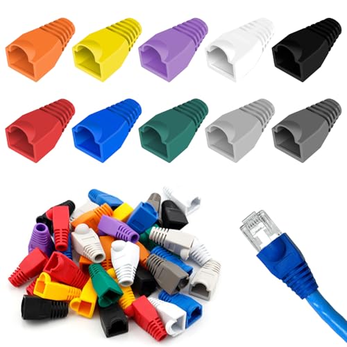 SYEYCW 50 Stück Weichplastik Ethernet RJ45 Kabelanschlussstiefel Abdeckung Zugentlastungsstiefel, RJ45 Plug Connector Cover, Cable Connector Boots, für Cat5 Cat5E Cat6 Cat6E von SYEYCW