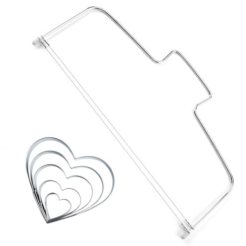 SYEYCW 6-teiliges Backset aus Edelstahl, 1x verstellbarer Doppeldrahtschneider, 5x herzförmige Ausstechformen, für Kuchen, Kekse, Brot & Obst von SYEYCW