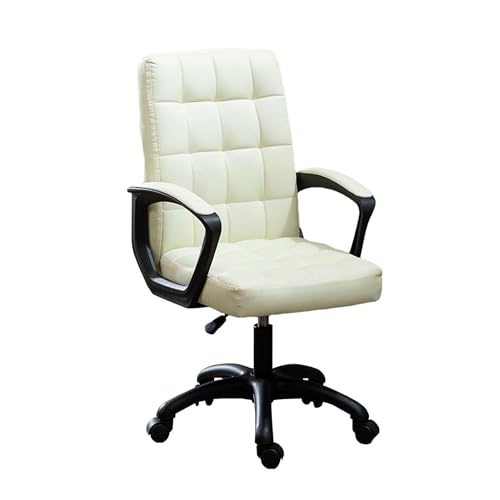 JINMUXUAN Ergonomischer Schreibtischstuhl mit Rollen und Armlehnen, bequemer Kunstleder-Schminkstuhl, Computer-Aufgabenstuhl, verstellbare Höhe, Offwhite, Höhe 94102 cm von SYFJDBK