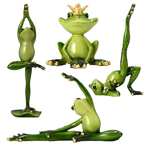 SYFUNLV 4 Stücke 3D Yoga Frosch Statue,Harz Yoga Frösche Figurine,4 Verschiedene Yoga-Pose,Deko Frosch Figur sitzend in Yoga-Haltung, Lustige Kreative Desktop Ornament,für Home Office von SYFUNLV