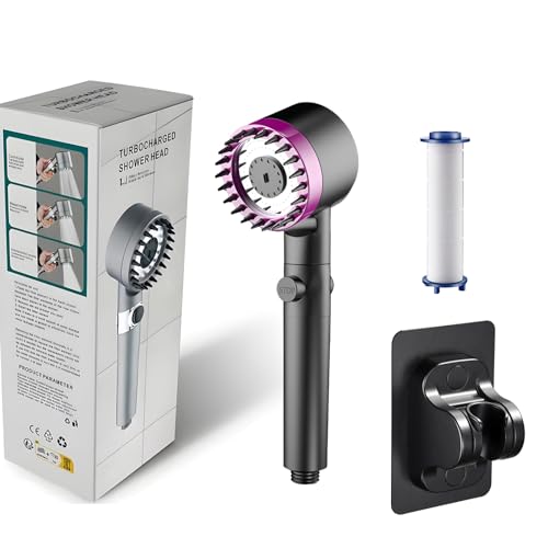 SYFUNLV Duschkopf mit Filter,Hochdruck Regendusche Duschkopf,Massage Handbrause mit 3+1 Strahlarten,Regendusche Duschkopf mit Stoppfunktion,Hochdruck Handbrause mit Schlauch (Stil 2,Schwarz) von SYFUNLV