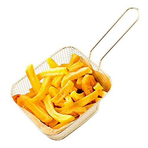 SYFUNLV Frittierkorb Klein Servierkörbchen,Pommes Frites Korb,mit Griff,Abtropfkorb Pommeskörbchen Kochwerkzeug, zum Servieren für Frites Garnelen Chicken Zwiebelringen Küche (Gold) von Syfunlv