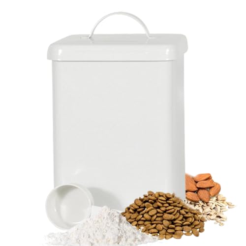 SYFUNLV Metall Aufbewahrungsbox für Waschmitte,Laundry Dose Deckel,6 l Waschpulver Box Behälter,Waschmittelbox mit Dosierlöffel,wasserdicht und rostfrei,Für Pulver Lebensmittel Tiernahrung (Weiß) von SYFUNLV