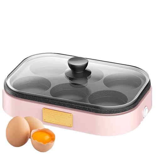 SYFUNLV Multifunktionale Bratpfanne,Frühstückspfanne,Elektrische Pfanne,900 Watt,Uniform Fire Spiegeleipfanne Induktion Pan mit 6 fächern - Spiegeleier Pfanne mit Mulden für Eier (rosa) von SYFUNLV