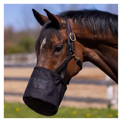 Futtersack for Pferde, robuste Netz-Heubeutel for Pferde, Futtersäcke for Pferde mit Belüftungsnetz, Komfort-Nasenpolster, Nackenpolster for die Getreidefütterung im Innen- und Außenbereich(S) von SYH&AQYE