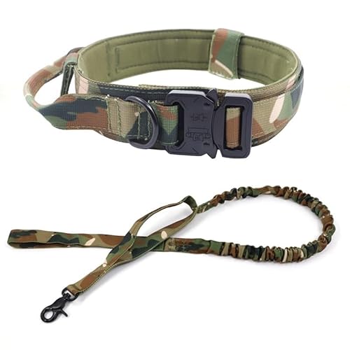 SYH&AQYE Taktisches Hundehalsband- und Leinenset, verstellbar, strapazierfähig, for kleine, mittelgroße und große Hunde(Camouflage,XL) von SYH&AQYE
