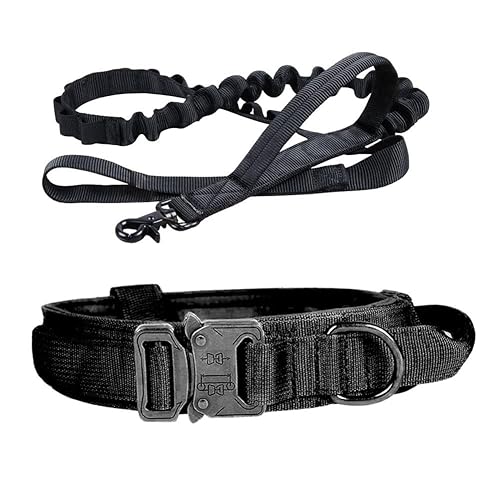 SYH&AQYE Taktisches Hundehalsband- und Leinenset, verstellbar, strapazierfähig, for kleine, mittelgroße und große Hunde(schwarz,XL) von SYH&AQYE