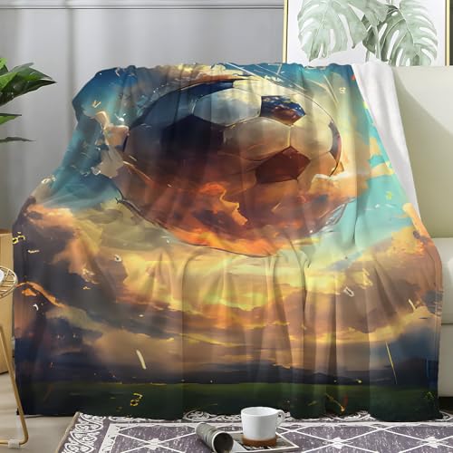 Flanell Fleecedecke, Fußball Sofadecke 230x270cm, Super Weiche 3D, Modern Kuscheldecke Flauschig, Blau Decke Groß, Warme Überwurfdecke für Couch Bett Sofa Deko -Af51 von SYHIEGO