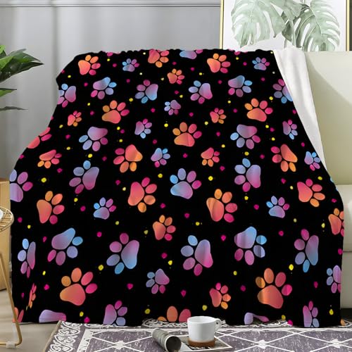 Flanell Fleecedecke, Pfotenabdruck Sofadecke 220x240cm, Super Weiche Cartoon, 3D Kuscheldecke Flauschig, Schwarz Decke Groß, Warme Überwurfdecke für Couch Bett Sofa Deko -Af49 von SYHIEGO